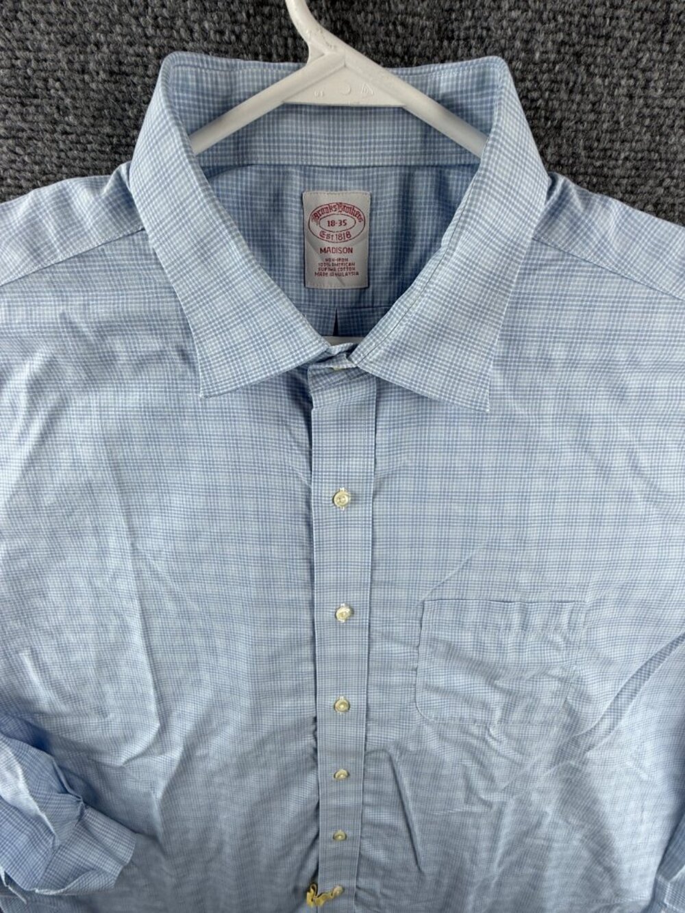 Brooks Brothers Blue Check Cotton Madison 18 35 Non-Iron Shirt Button Up Men